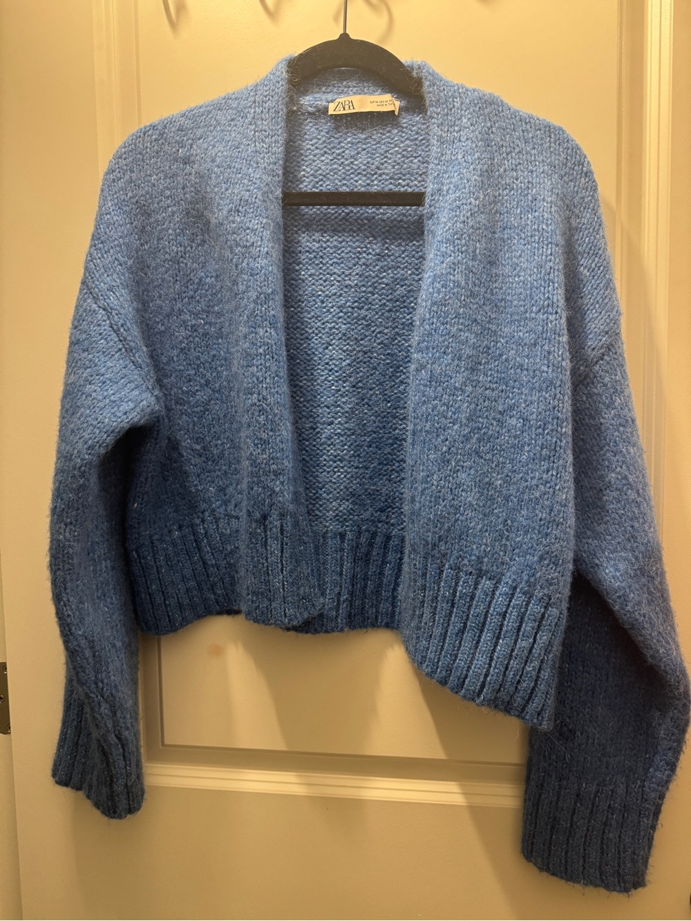 Zara Blue Open-Front Chunky Knit Sweater Medium